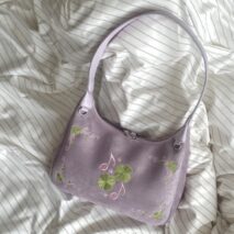 Vintage Lucky Clover Embroidered Suede Crossbody Bag Shoulder Bag - Image 9