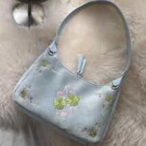 Vintage Lucky Clover Embroidered Suede Crossbody Bag Shoulder Bag - Image 11