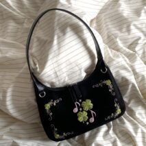 Vintage Lucky Clover Embroidered Suede Crossbody Bag Shoulder Bag - Image 12