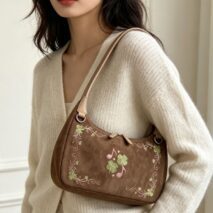 Vintage Lucky Clover Embroidered Suede Crossbody Bag Shoulder Bag - Image 5