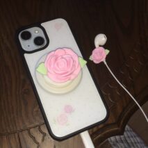 Pink Rose Magnetic Phone Grip Stand | Kawaii Earbud Charm Set