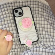 Pink Rose Magnetic Phone Grip Stand | Kawaii Earbud Charm Set – view 2