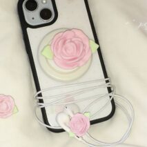 Pink Rose Magnetic Phone Grip Stand | Kawaii Earbud Charm Set – view 4