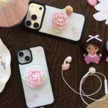 Pink Rose Magnetic Phone Grip Stand | Kawaii Earbud Charm Set – view 5