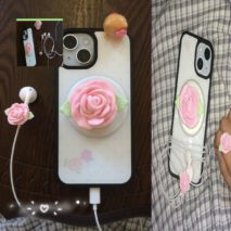 Pink Rose Magnetic Phone Grip Stand | Kawaii Earbud Charm Set – view 8
