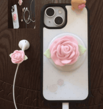 Pink Rose Magnetic Phone Grip Stand | Kawaii Earbud Charm Set – view 9