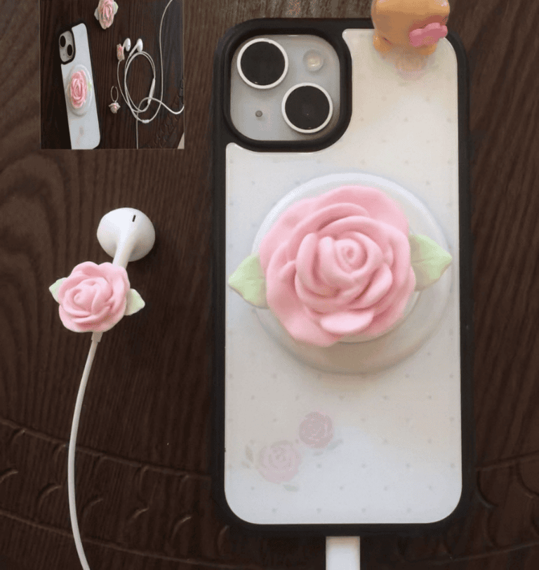 Pink Rose Magnetic Phone Grip Stand | Kawaii Earbud Charm Set – view 9