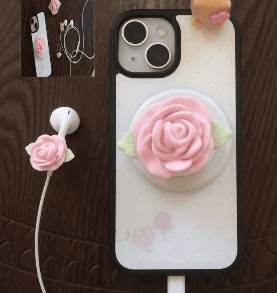 Pink Rose Magnetic Phone Grip Stand | Kawaii Earbud Charm Set – view 9