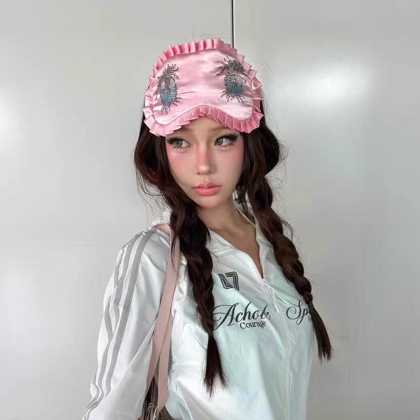 Chic Rhinestone Eye Satin Ruffle Sleep Mask – view 8