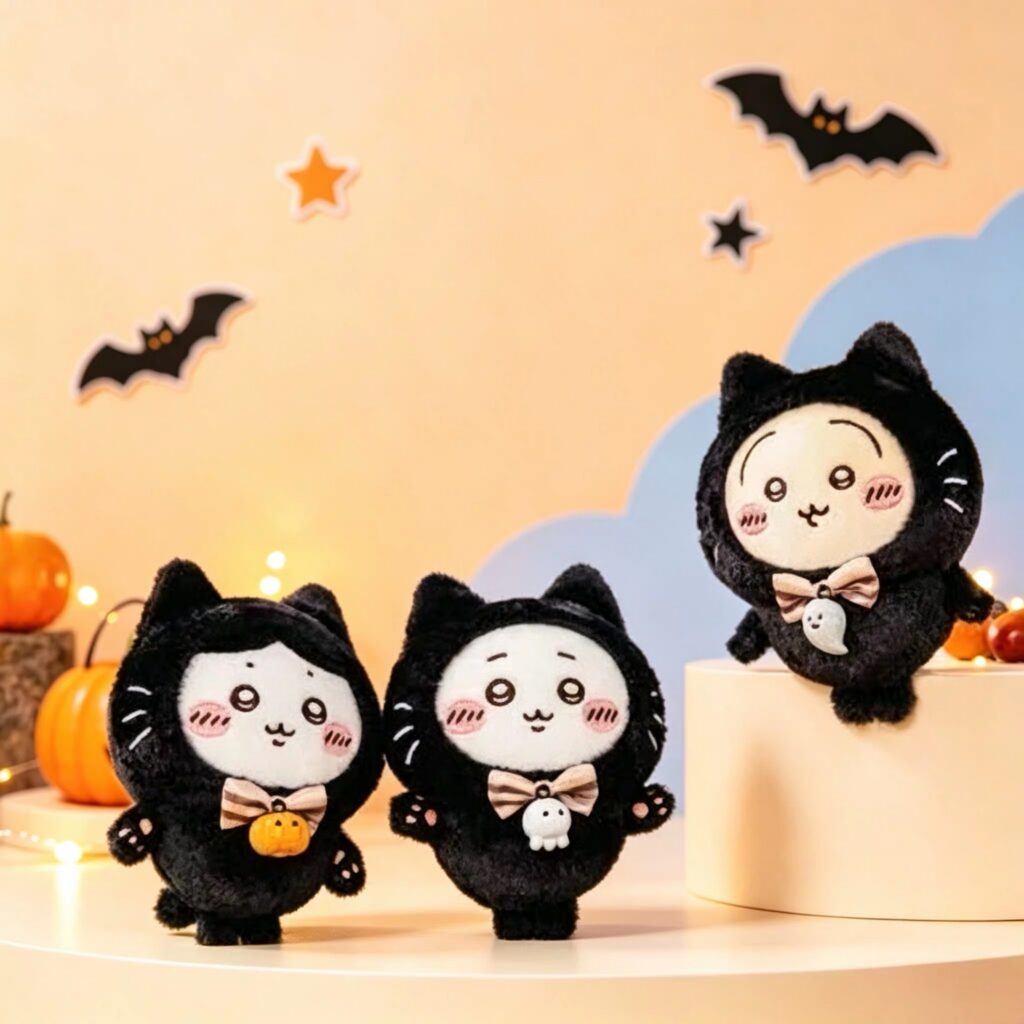 Adorable Chiikawa Halloween Black Cat Plush Keychain