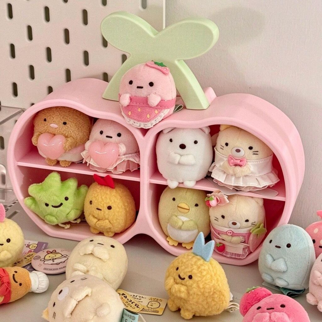 Kawaii Cherry Organizer Shelf – Pink Mini Plush Display Case